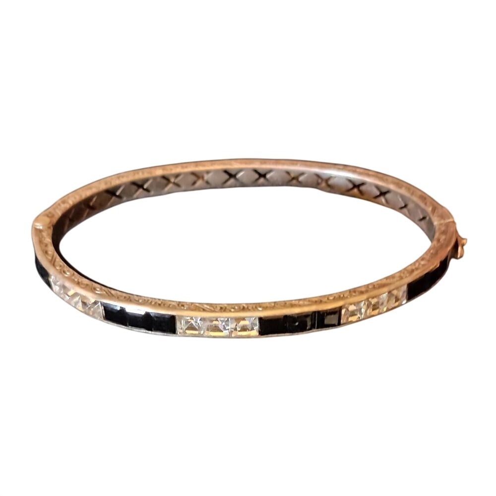 Art Deco‎ Clear Channel-Set Rhinestone Silver Bracelet Antique SKUJ073